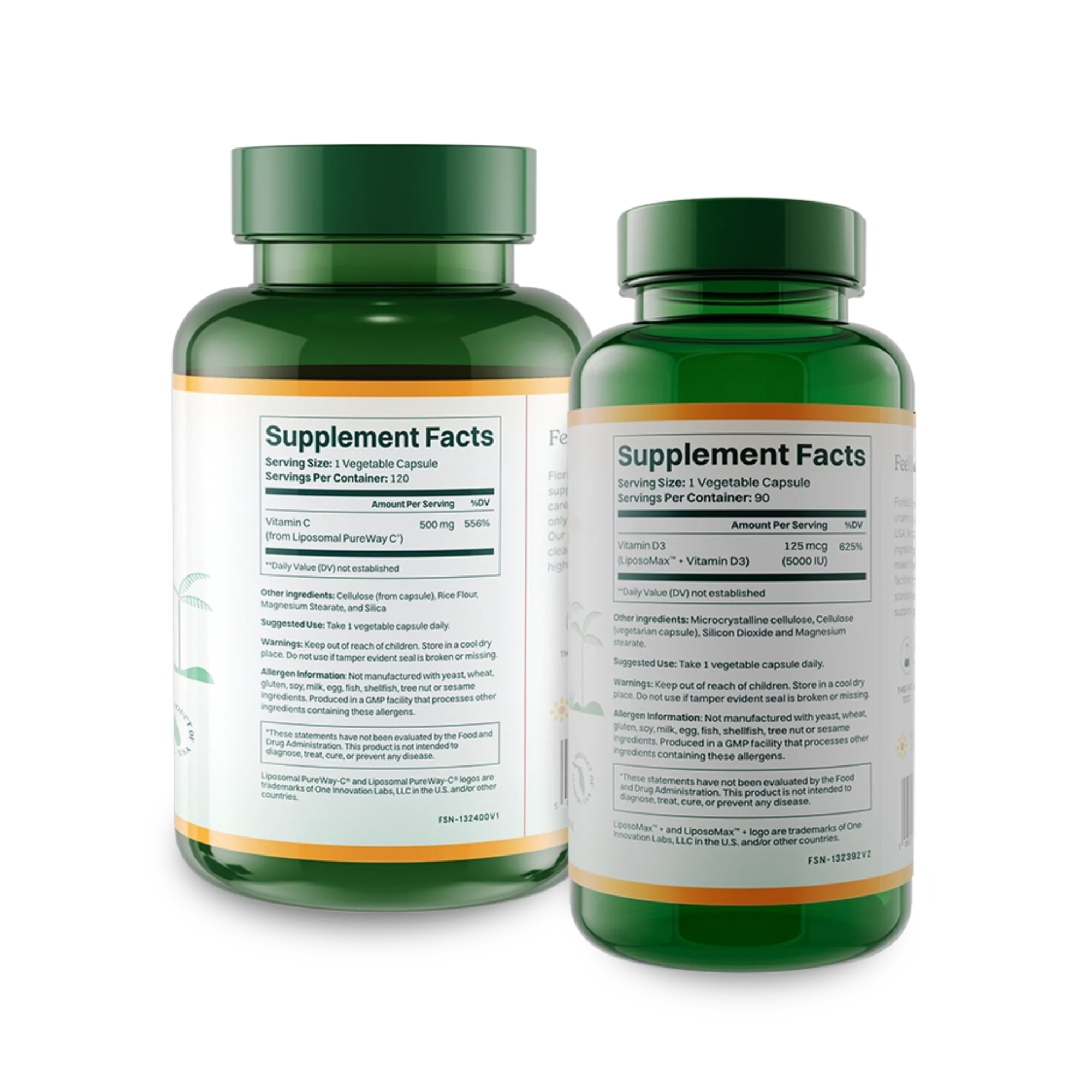 Liposomal Vitamin C (120 Capsules, 500mg) and D3 (90 Capsules, 150mcg) Bundle - Florida Sunshine Vitamins